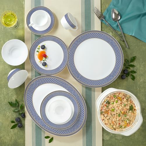 Cello Opalware Dazzle Secret Garden Dinner Set, 35Pcs, White