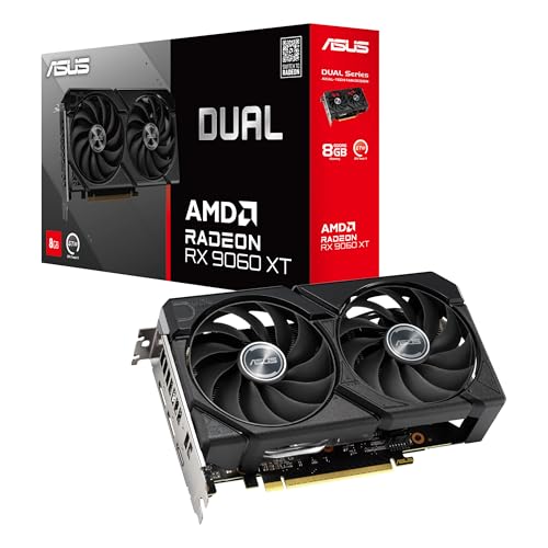 ASUS Dual Radeon RX 9060 XT 8GB GDDR6 Graphics Card, PCIe 5.0, HDMI 2.1b, DisplayPort 2.1a, 2.5-Slot Design, Axial-tech Fan Design, 0dB Technology