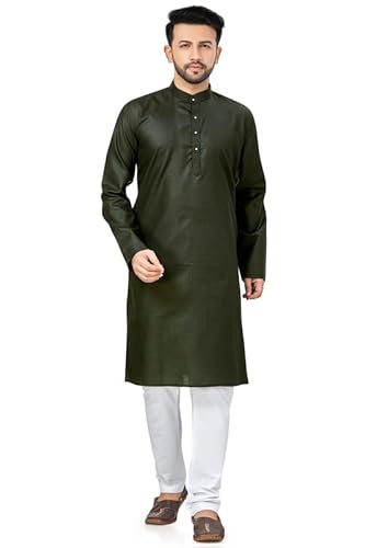 BE ACTIVE Men’s Traditional Solid Full Sleeves Kurta || Cotton Kurta for Men || Men Kurta for Wedding || Kurta for Men (N-RFSK0001 29 KR XXL) Mehndi Green
