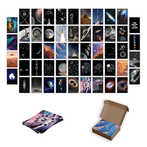 ATEVON Space Wall Collage Kit – 54 Aesthetic Outer Space Posters, Galaxy Art Prints for Room Decor, Astronaut & Universe-Themed Wall Art Set