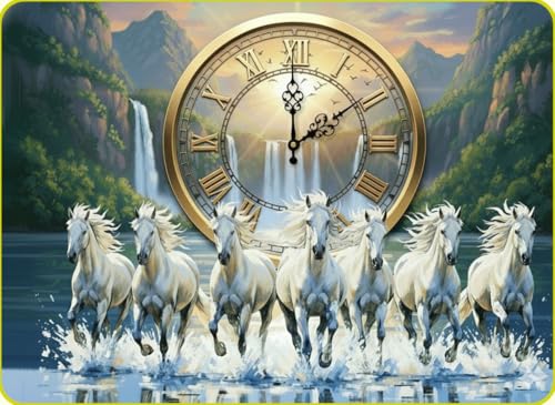 Small Size 7 Horse Wall Clock Painting 6inch x6 inch (Small)