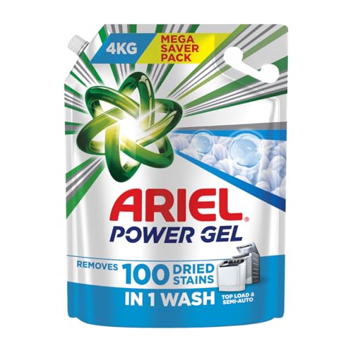 Ariel Power Gel Liquid Detergent for Top Load & Semi Auto – 4kg | Removes 100 Dried Stains in 1 Wash | Faster Dissolving | Long-Lasting Fragrance | Color Protection | At the price of Powders