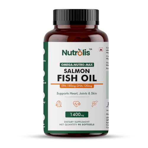 Nutrolis Omega-3 Salmon Fish Oil Capsules 1400mg – High EPA & DHA Blend for Heart, Brain, Joint Health, Cholesterol Management & Immune Support | 180mg EPA and 120mg DHA | – 90 Softgels
