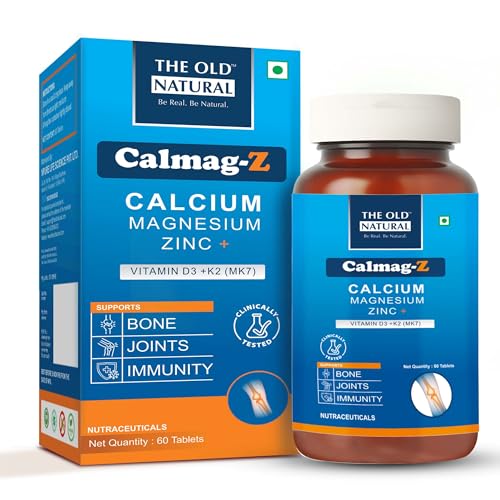 The Old Natural Calmag-Z | Calcium, Magnesium, Zinc with Vitamin D3 + K2 (MK7) | 16 Ayurvedic Herbs | Supports Bone, Joint & Immunity | Clinically Tested | 60 Tablets (Pack of 1)