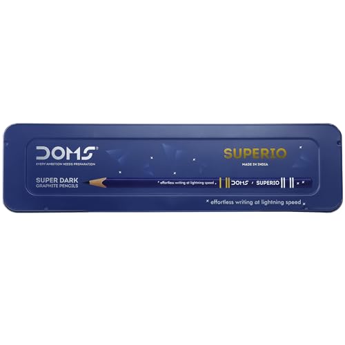 Doms Superio Super Dark Graphite Pencils Pack of 20 Pencils| With FREE 1 Eraser 1 Pencil Sharpner 1 Point Protection Cap & 1 Cleaning Brush| With Storage Case Metal Body