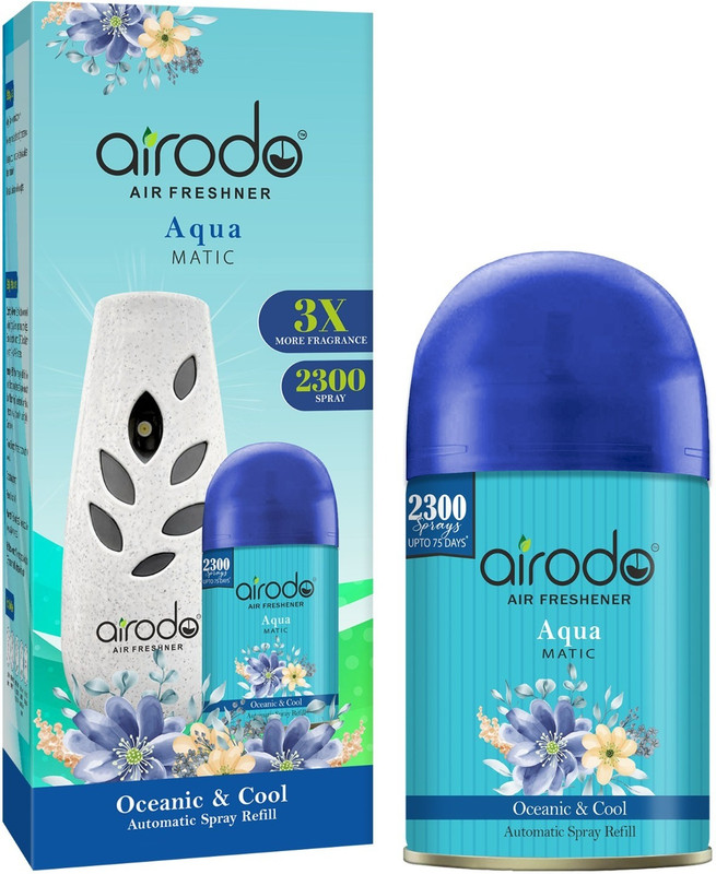 AIRODO Automatic Air Freshener Machine with Refill-(235ml Refill + Machine) 2300 Sprays Automatic Spray Oceanic and Cool |2300 Sprays |3x More Fragrance|Room & Bathroom Automatic Spray(235 ml)