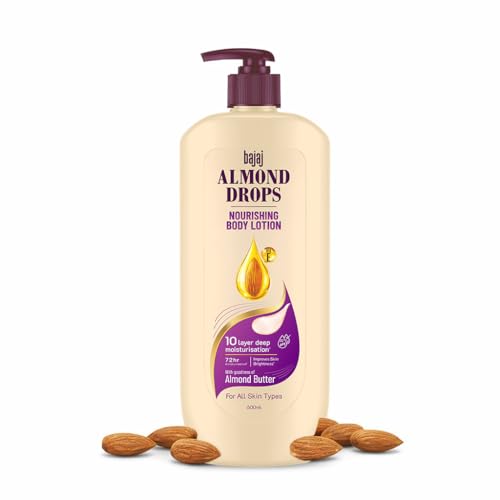 Bajaj Almond Drops Non-Sticky Body Lotion | Long Lasting Moisturization | Almond Oil & Vitamin E | Nourished and Smooth Skin | 600 ML