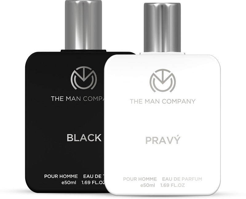 THE MAN COMPANY Black with Pravy Perfume Combo 2 x 50ml | Long-Lasting Fragrance for Men | Men’s Perfume  –  100 ml(For Men)