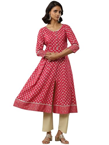 Libas Womens Printed Viscose A-Line Kurta for Women Red