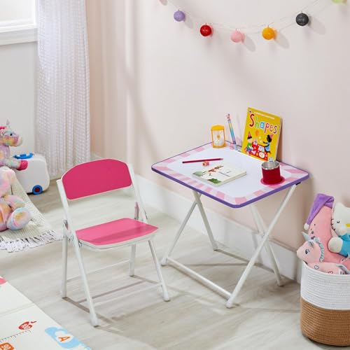 Amazon Brand – Solimo Folding Study Table and Chair Set for Kids, Compact Design, Adjustable Height, Easy Assembly – Pink
