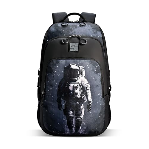 Gear Art Astronaut 3 Compartment Backpack 19″/38L Large Water Resistant School Bag/Casual 3 Compartment Backpack/Daypack/Kids Bag for Boys/Girls (Black-Grey)