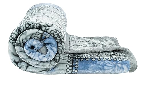 Vas Collections Super Soft Cloudy Printed Double Bed Polyester Blanket for Heavy Winter, Single Ply Mink Blanket King Size with 220 x 230 Cm 3.5 Kg (Grey & Blue, Pack of 1) ¦