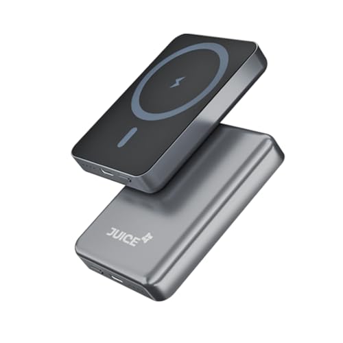 JUICE OJP1002 Magnetic Portable Charger | 5,000mAh Wireless Portable Charger with USB-C Cable | Type-C Input/Output with Max 15W Wireless Output Power Bank (Black)