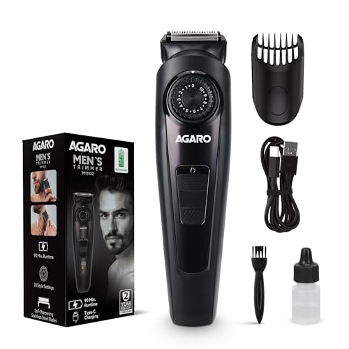 AGARO Beard Trimmer MT1122, 10 Length Settings with digital display USB rechargeable multifunctional for home and travel