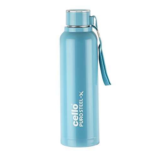 Cello Puro Steel-X Benz 900 | PU Insulated Water Bottle 900 ml, Turquoise | Leakproof, BPA Free, ISI Certified | Hot & Cold for Gym, Office, School, College, Travel, Outdoor Sports, Yoga
