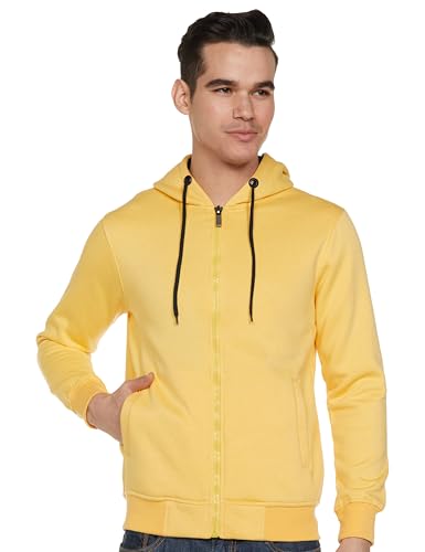 Qube By Fort Collins Men’s Fleece Hooded Neck Regular Fit Sweatshirt (929206 SMU_Mango Milange_Medium)