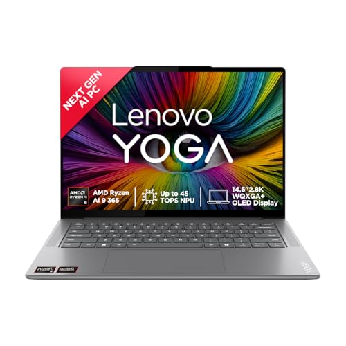 Lenovo Yoga AMD Pro 7 Ryzen AI 9 365 (32GB RAM/1TB SSD/Copilot+PC/14.5″(36.8cm)/2.8K WQXGA+OLED/120Hz/Windows11/Office Home 2024/Grey/1.54Kg), 83HN0027IN AI Laptop
