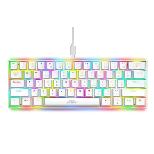 Ant Esports MK1300 V2 Portable 60 Percent Mechanical Keyboard, Compact 61 Keys Mini Gaming Keyboard for PC/Mac Gamer Switchable Colorful RGB Backlit with Software, Swappable Red Switch – White