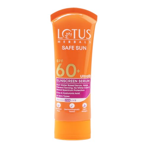 Lotus Herbals UltraRx Sunscreen Serum SPF 60+ PA++++ | No White Cast | No Breakouts | Cica & Hyaluronic | Dermatologically Tested | 75gm