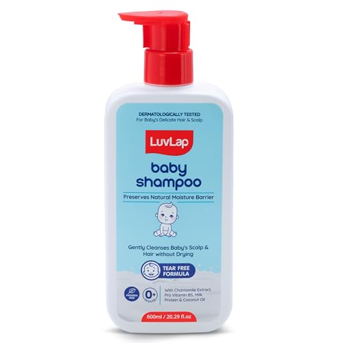 LuvLap Milky Soft Baby Shampoo – 600ml, Tear Free Formula, with Milk Protein, Vitamin E & Coconut Oil, Shea Butter & Chamomile, Gentle Care for Baby’s Soft Hair, No Paraben, Dermatologically Tested