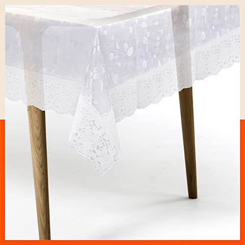 Bathla Matworks Albus Plastic Table Cover for Dining Table with White Lace – Circular – 60″ | Pebbles