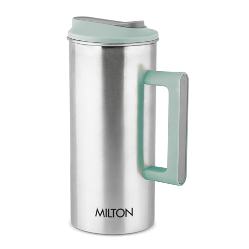 Milton Citrine 1600 Stainless Steel Water Jug for Dining Table (1550 ml) Teapot, One Touch Flap Snap Fit Lid Easy Pour Wide Mouth, Pitcher Mocktails Juice Serving Jar for Home Office, Green
