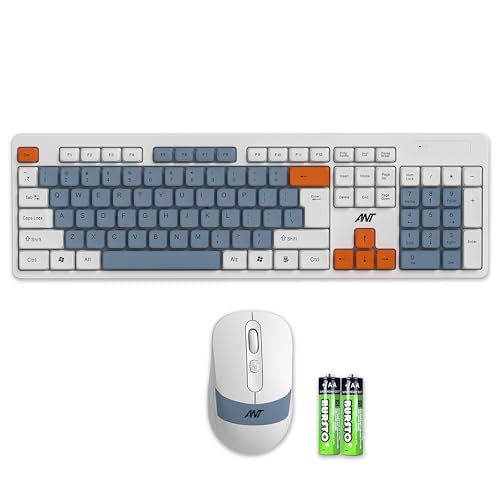 Ant Master 30 Pro Wireless Combo Keyboard & Mouse Set |104-Key Membrane Keyboard |Adjustable DPI Upto 1600 Mouse |2.4GHz USB Receiver | 10M Range|AA Battery Included| White Grey Orange-Win Mac Linux