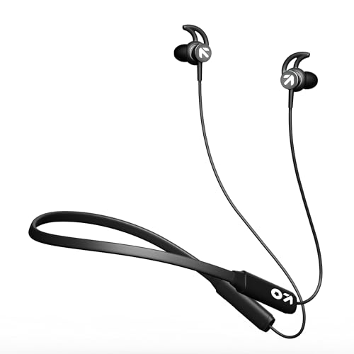 GOBOULT FXCharge Bluetooth Earphone with 32H Playtime, Dual Pairing Neckband, Zen™ ENC Mic, Type-C Fast Charging (5Mins=7.5Hrs), 14.2mm Bass Driver IPX5 Silicone Neck Band(Black)