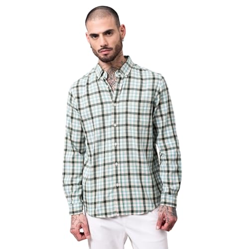 British Club Men Checked Regular Fit Shirt 100% Cotton | Green | L