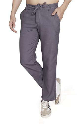 DIVISIVE Men’s Relaxed Fit Cotton Linen Blend Trousers (DPT53_30_Dark Grey)