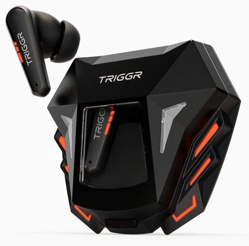 TRIGGR Raptor 30ms Low Latency, Dual Pairing, Quad Mic, Spaceship Design, 50H Battery Bluetooth(Vortex Black, True Wireless)
