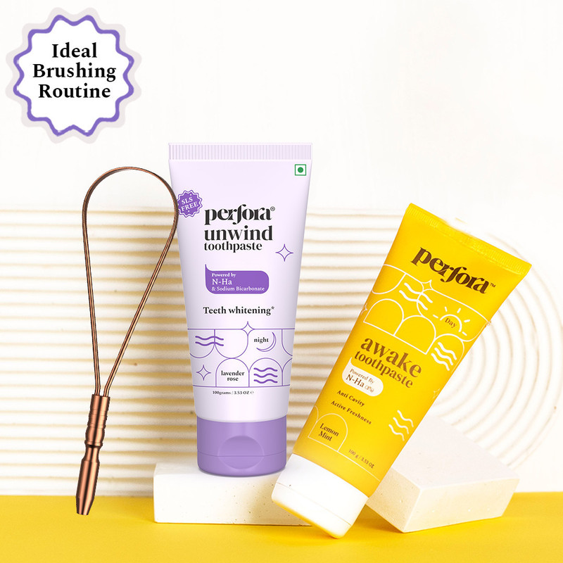 Perfora Tongue Cleaner & The Daily Routine Awake & Unwind Combo Toothpaste(200 g, Pack of 3)