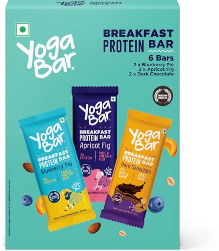 Yogabar Breakfast Bars Variety Pack | Daily Protein Snack | High Energy & Nutrition Bars | 8g Protein & 7g Fibre Protein Bars | Pack of 6 Protein Bar x 45g | No Preservatives