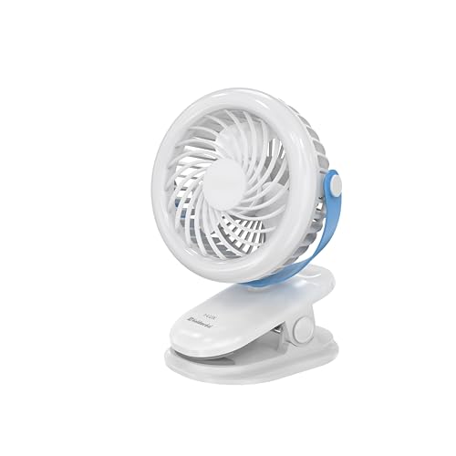 Goldmedal I-Lux 100 mm Portable Desk Mounted Clip Fan| Multi-Clip Function| Type-C USB-Powered Rechargeable Battery with 6-7 Hours Backup| Bright Light | Personal Fan for Home & Office (White-Blue)