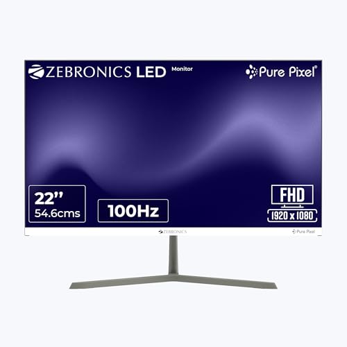Zebronics Full HD LED Monitor, 21.5 Anti-Glare Screen, 100Hz Refresh Rate, Ultra Slim, Bezel-Less Display, 250nits Brightness, HDMI & VGA, Wall Mountable (A122)