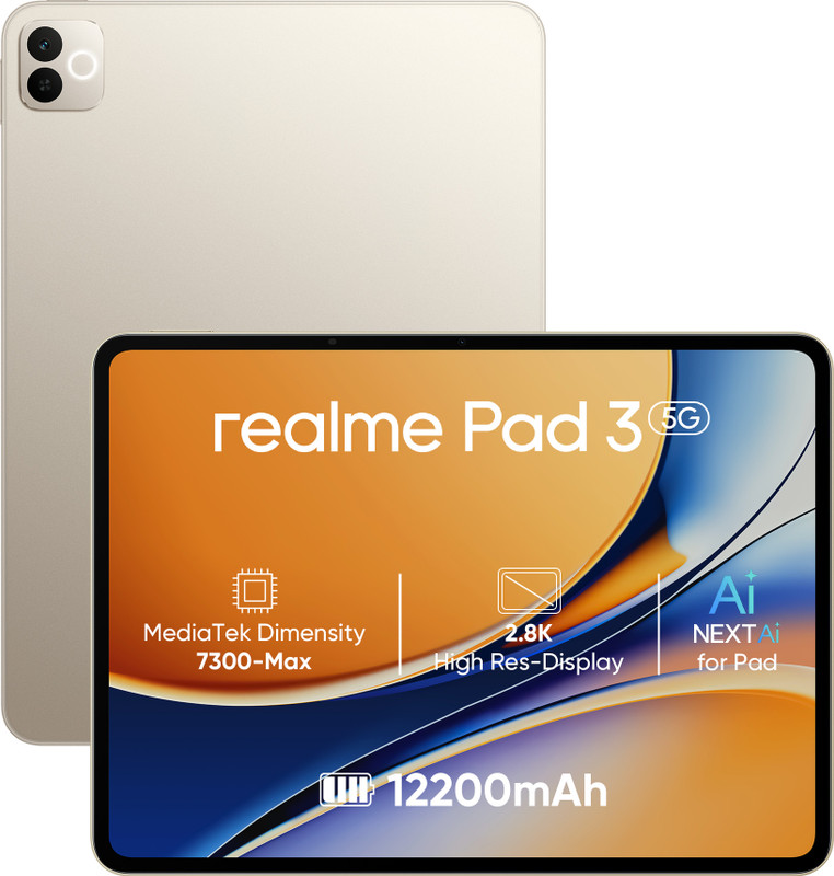 realme Pad 3 with biggest battery in segment 8 GB RAM 128 GB ROM 11.6 inch with Wi-Fi+5G MediaTek Dimensity 7300-Max Tablet (Champagne Gold)