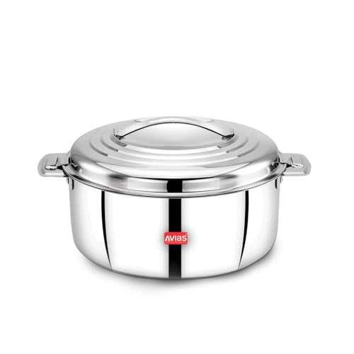 AVIAS Platina Premium 1500 ML Double Wall Insulated Stainless Steel Casserole, Hot Pot for Roti-Rice-Gravy-Curry, Silver Hot Box with Steel Lid, Retains Temperature, Twist Lock