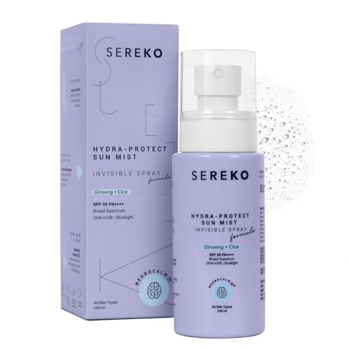 Sereko Hydra-Protect Face Sunscreen Spray SPF 50 PA++++ | Invisible, Non-Greasy, 24-Hour Hydration & Cooling | UVA, UVB & Blue Light Protection | All Skin Types for Women & Men – 100ml