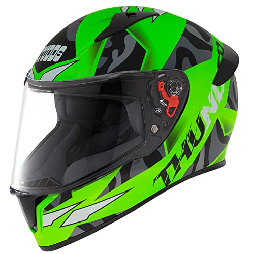 Studds Thunder Full Face Helmet D7 with Clear Visor (Matt Neon Green N9, M)