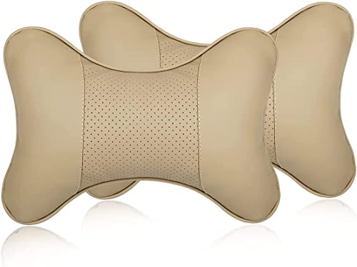 Eliane Universal Car Neck Rest Headrest Pillow Soft Cushion Cervical Pain Relief Support with Adjustable Straps for All Cars Driving Seat Office Chair, Travel Pack of 2 (Beige)