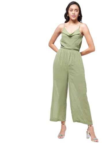 Zima Leto Women’s Solid Cowl Neckline Jumpsuit Sleek One-Piece for Casual or Comfortable Fit with Stylish Neckline