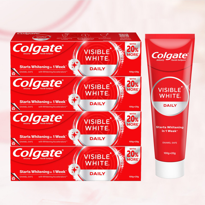 Colgate Visible White Tooth paste Teeth Whitening Starts in 1 week, Combo Pack of 4x120g Toothpaste(480 g, Pack of 4)