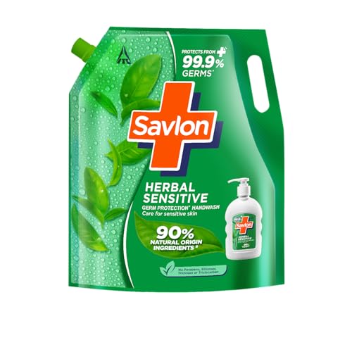 Savlon Herbal Sensitive Germ Protection Liquid Handwash Refill Pouch, 1.3L ph Balanced