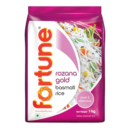 Fortune Rozana Gold Basmati Rice 1Kg | Cooked grain upto 15 mm | Fluffy, Non-Sticky Rice | Everyday Basmati Rice