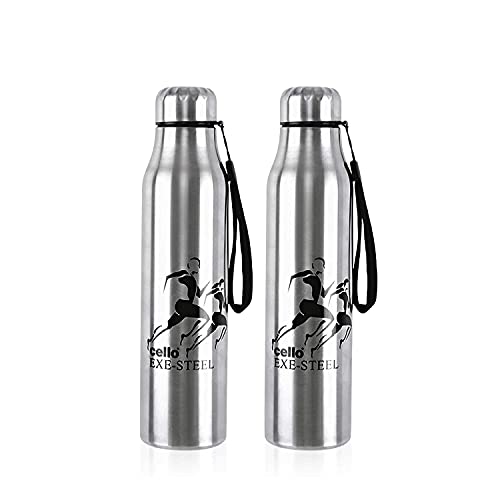 Cello Goldie Stainless Steel Water Bottle Set, 1 Litre, Set of 2 pcs, Silver