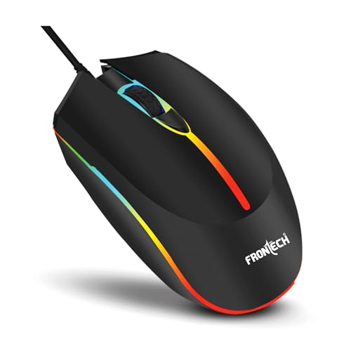 FRONTECH Wired USB Gaming Mouse | 3 Button Mouse| RGB Light| 1200 DPI | Scroll Wheel| Compact and Stylish Design| USB Plug & Play (MS-0068, Black)