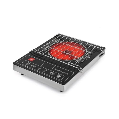 CELLO Blazing Venus Infrared Cooktop Stove 2200W Black | Crystal Glass Top Plate, Sensor Touch Controls, Customized Reset Menu, 11 Stage Power Settings | For Frying Boiling Grilling | 1 Year Warranty