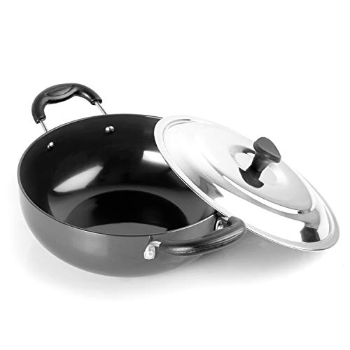 Cello Aluminum Hard-Anodised Classy Kadhai, 2.5 LTR with Steel Lid, Gas Stove Compatible only, Black