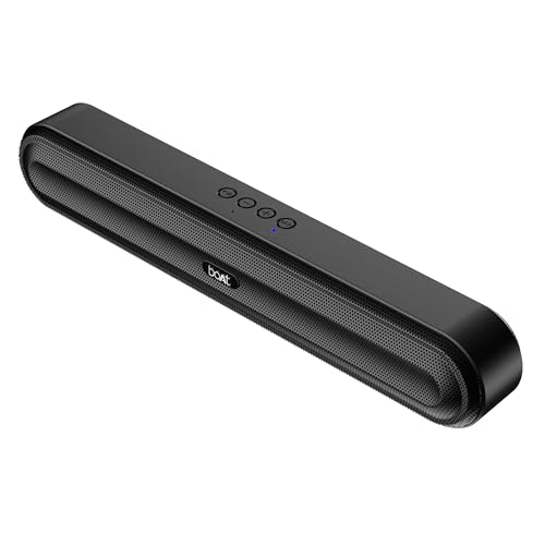 Boat Aavante Bar 490 10W Signature Sound, Dual Full-Range Drivers,7 HRS Battery, Built-in Mic,2.0 CH, Free Music Streaming on JioSaavn, Bluetooth Sound Bar, Soundbar Speaker (Classic Black)