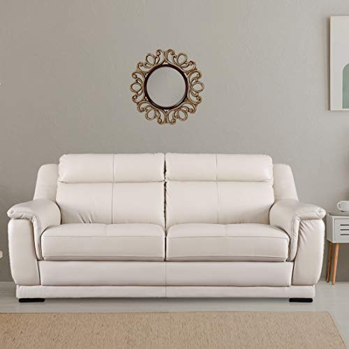HomeTown Agata Half Leather Three Seater Sofa in Beige Color